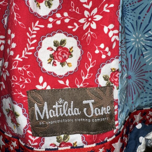 Matilda Jane Girls Jolene Mixed Pattern Dress Size 6 Patriotic America Red Blue - Picture 5 of 8
